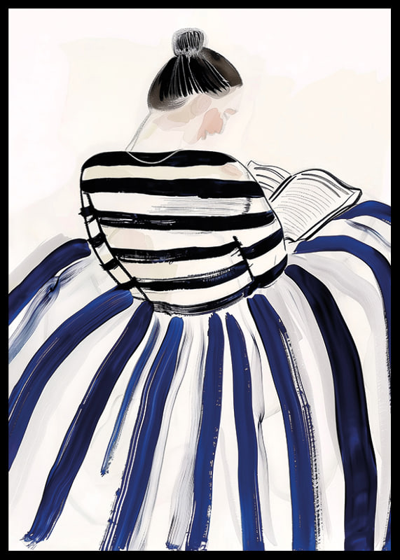 A woman in elegant striped clothes immersed in a book-12