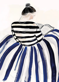 A woman in elegant striped clothes immersed in a book-7