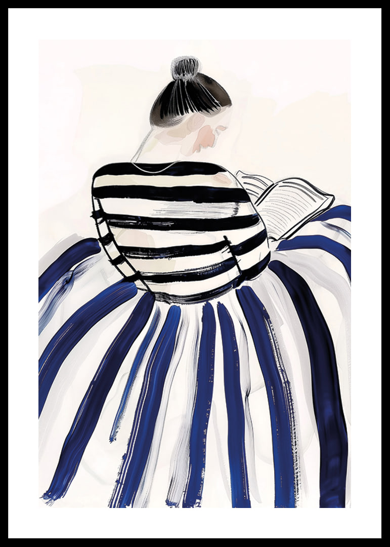 A woman in elegant striped clothes immersed in a book-12
