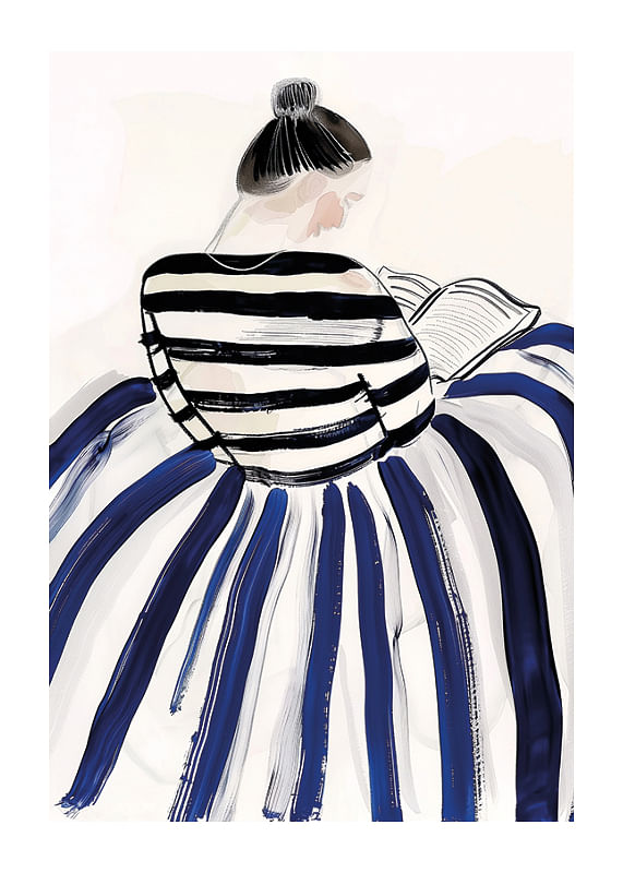 Plagát Reading In Blue Stripes