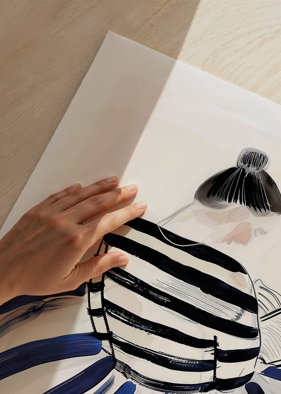 A woman in elegant striped clothes immersed in a book-12