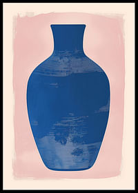 Blue vase against soft pink background creates harmonious balance-0