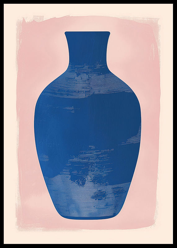 Blue vase against soft pink background creates harmonious balance-12