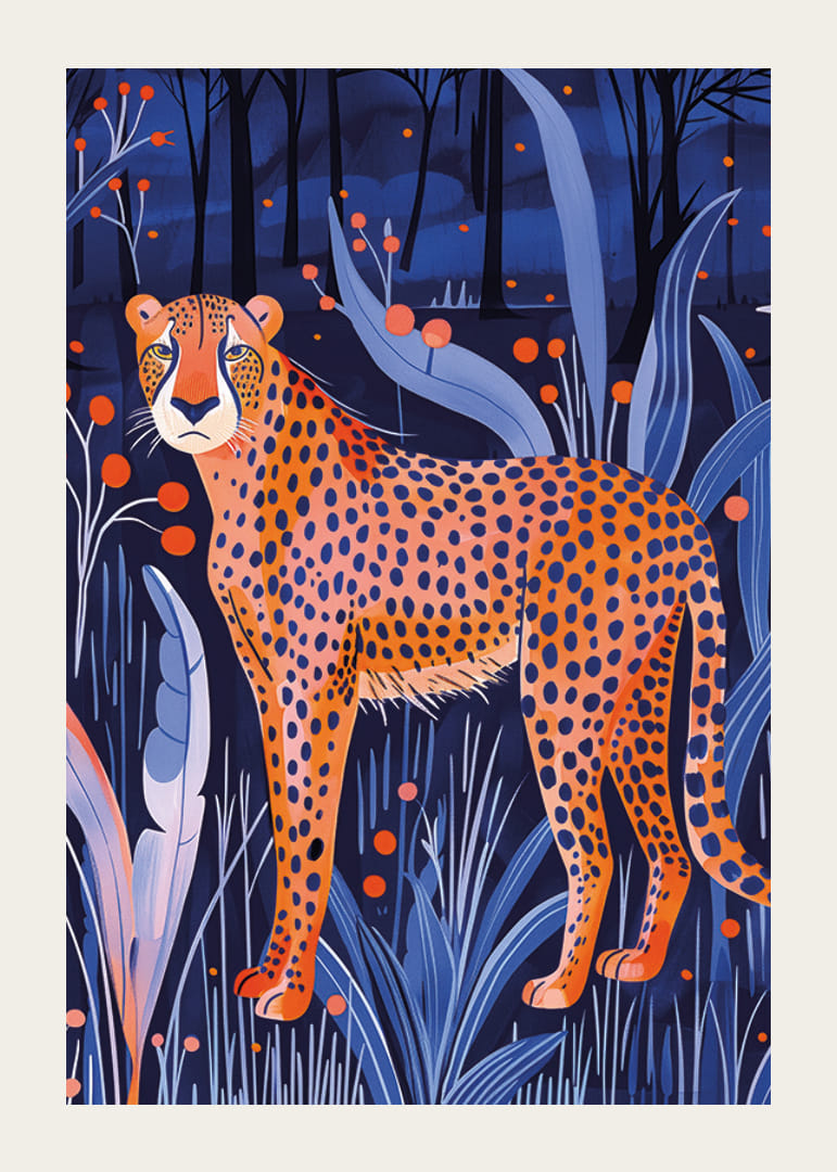 En leopard rör sig tyst genom en mystisk nattlig skog-12