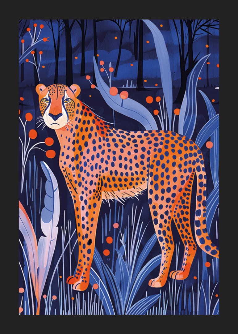 En leopard rör sig tyst genom en mystisk nattlig skog-12