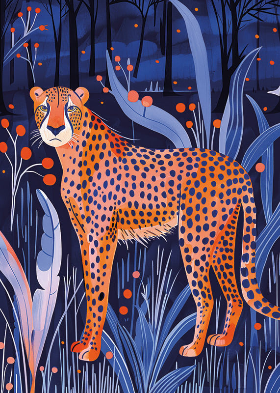 Un leopardo si muove silenziosamente attraverso una misteriosa foresta notturna-12