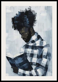 A man lost in a book, surrounded by muted blue tones-2