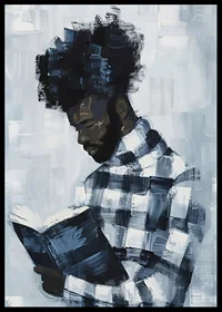 A man lost in a book, surrounded by muted blue tones-6