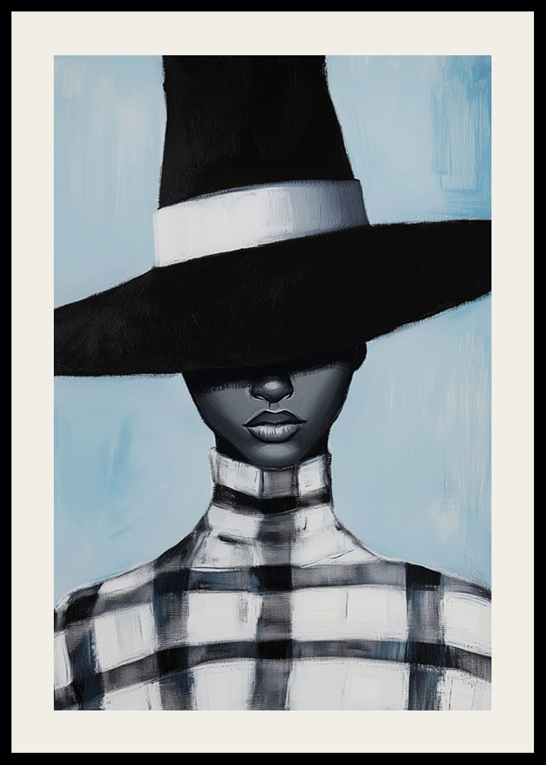 En mystisk figur bär en bredbrättad hatt i svartvitt-12