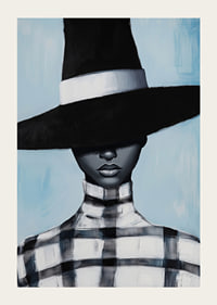 A mysterious figure wears a wide-brimmed hat in black and white-3