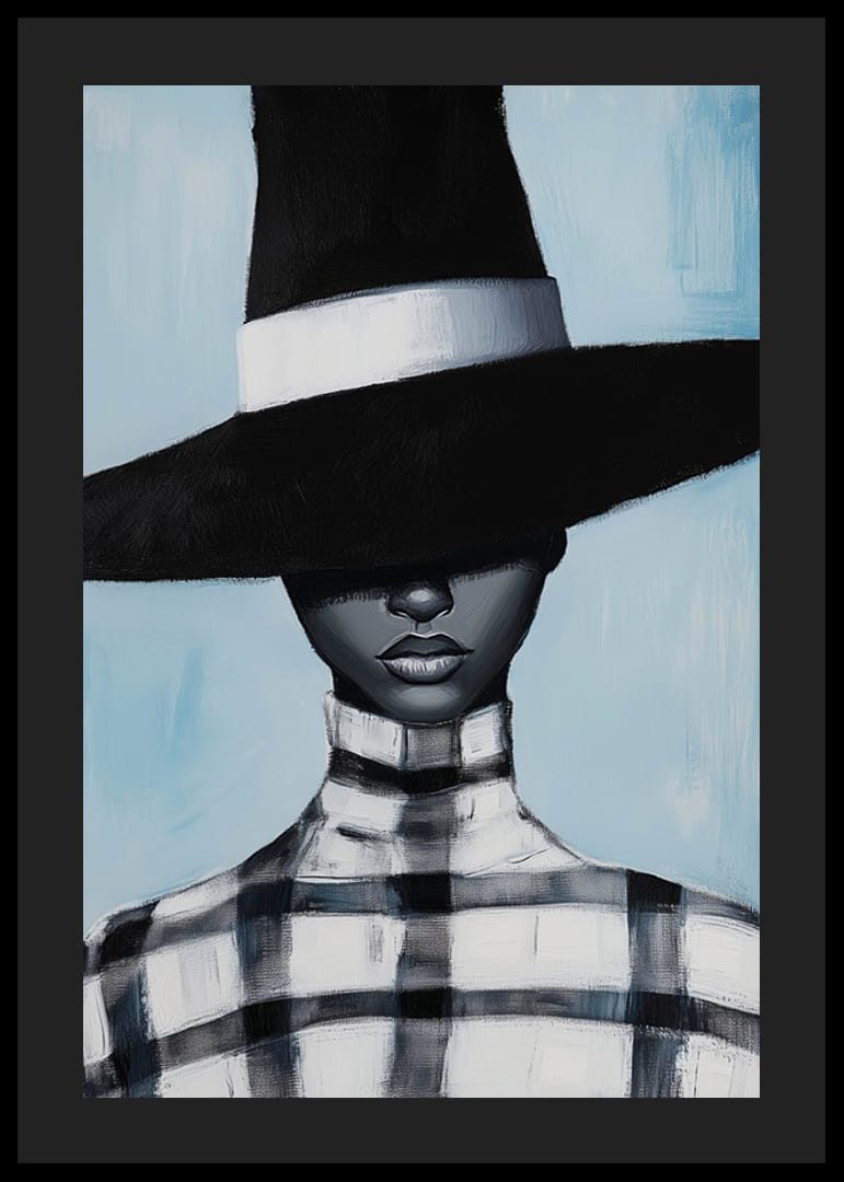 En mystisk figur bär en bredbrättad hatt i svartvitt-12