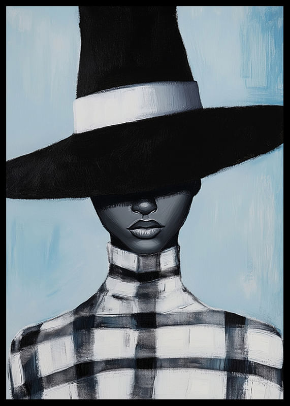 A mysterious figure wears a wide-brimmed hat in black and white-12
