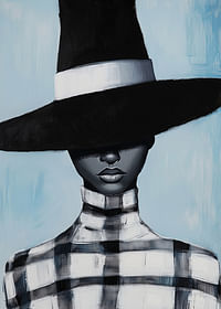 A mysterious figure wears a wide-brimmed hat in black and white-3
