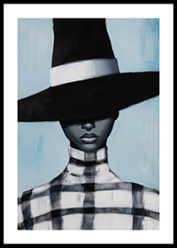 A mysterious figure wears a wide-brimmed hat in black and white-0