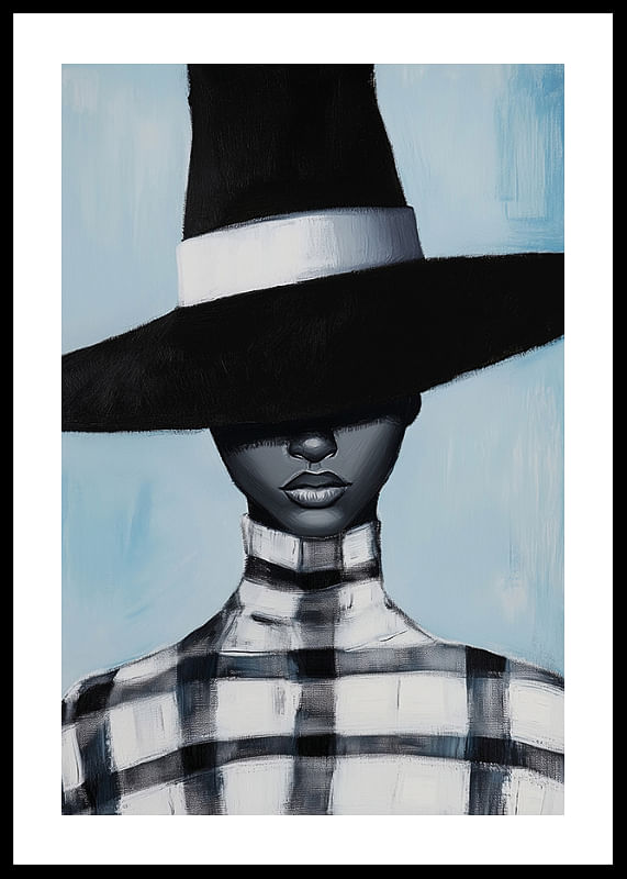 A mysterious figure wears a wide-brimmed hat in black and white-12