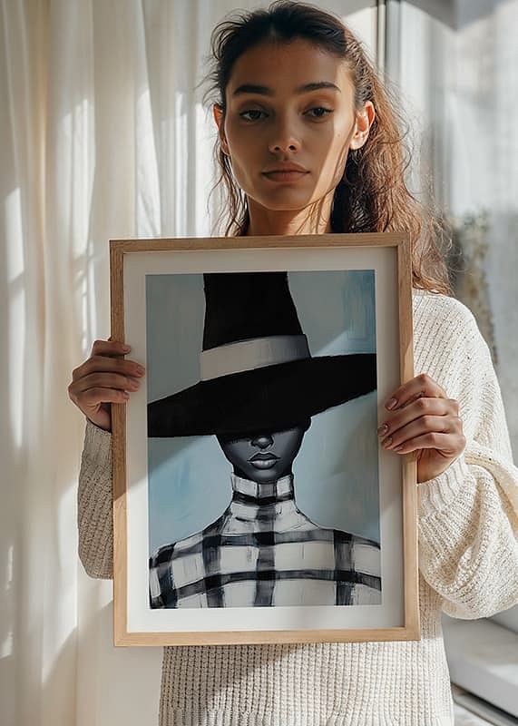 A mysterious figure wears a wide-brimmed hat in black and white-12