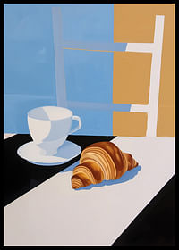 Mic dejun elegant cu ceașcă de cafea și croissant în culori moi-2