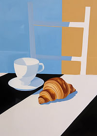 Mic dejun elegant cu ceașcă de cafea și croissant în culori moi-3