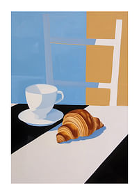 Mic dejun elegant cu ceașcă de cafea și croissant în culori moi-1