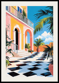 En solig terrass med färgglada växter och himlens blå skönhet-2