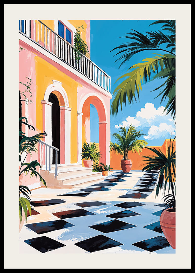 En solig terrass med färgglada växter och himlens blå skönhet-12