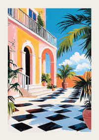 En solig terrass med färgglada växter och himlens blå skönhet-3