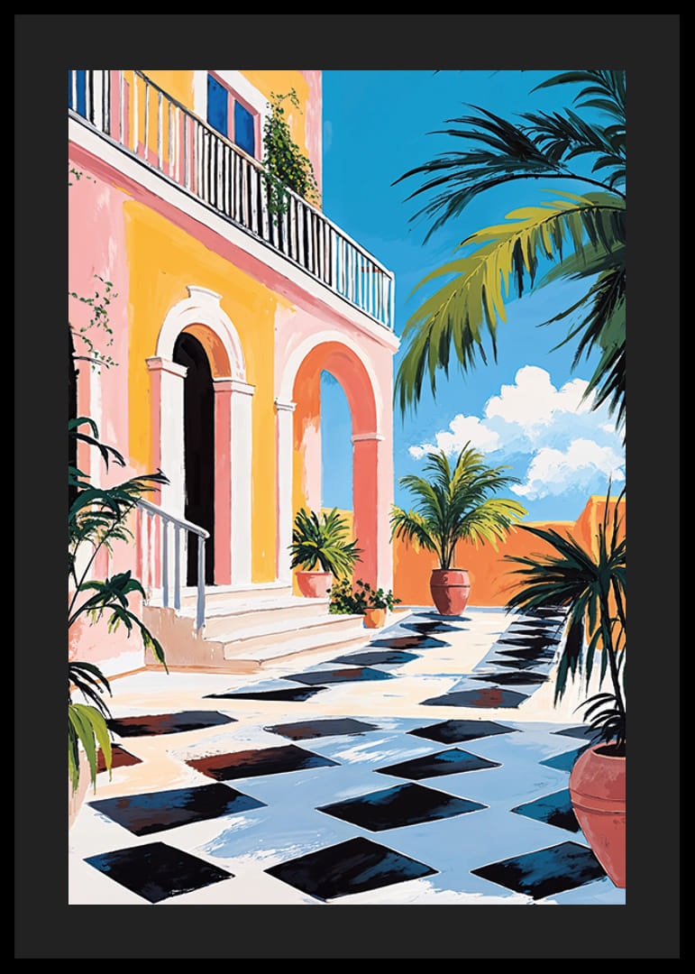 En solig terrass med färgglada växter och himlens blå skönhet-12