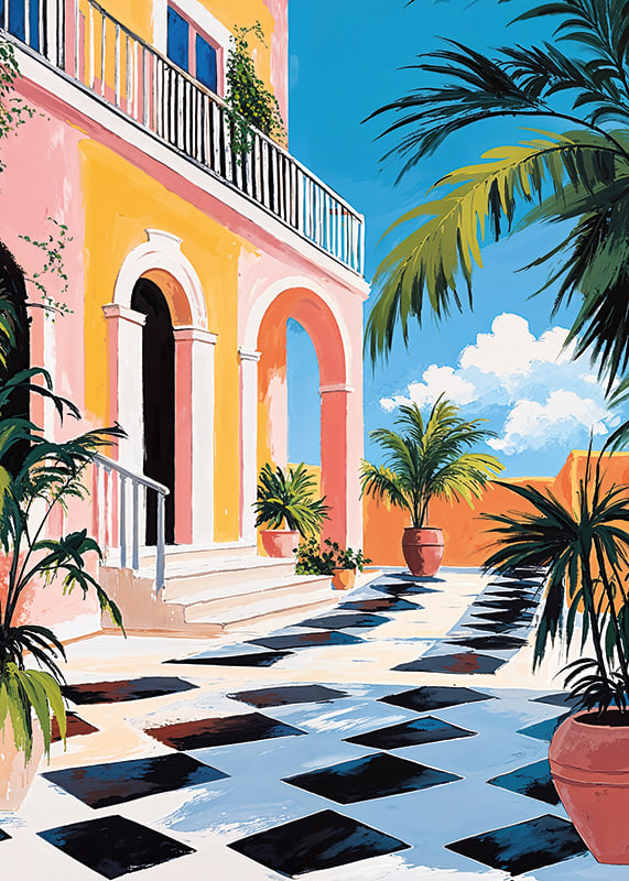 A sunny terrace with colorful plants and the blue beauty of the sky-12