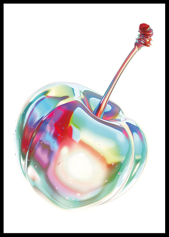 Una cereza brillante iluminada con colores vibrantes y magia.-12