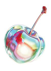 Una cereza brillante iluminada con colores vibrantes y magia.-1