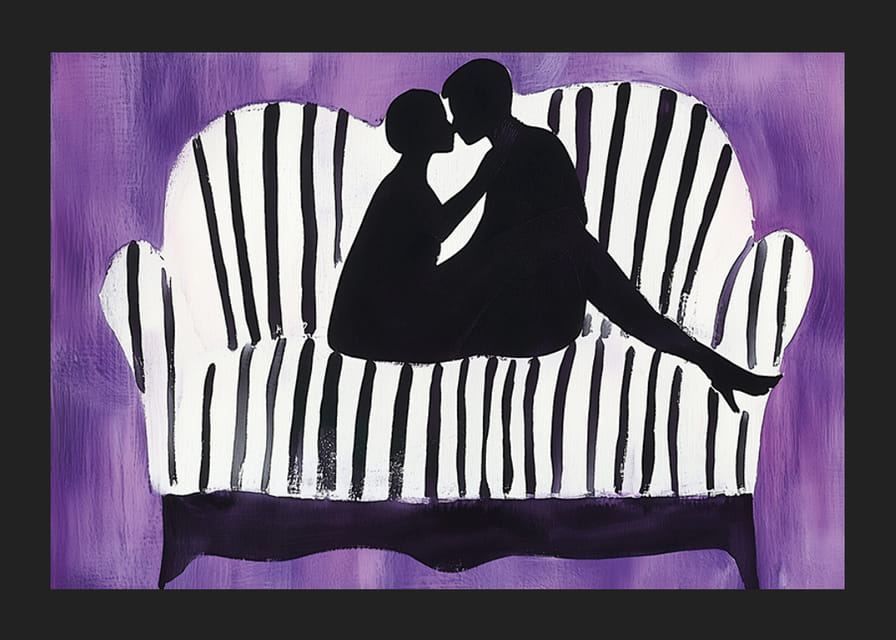 Siluety lásky na fialovom pozadí vytvárajú tajomstvo-12