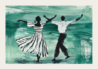 En dansande duo svävar över en grön bakgrund av rörelse-3