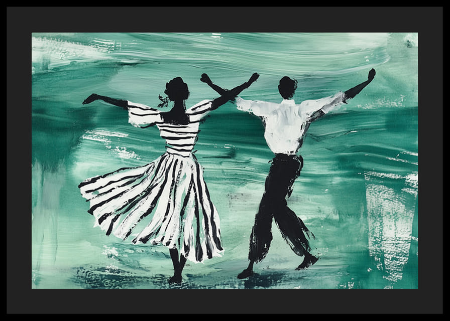 En dansande duo svävar över en grön bakgrund av rörelse-12