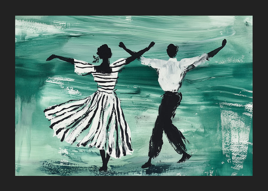 En dansande duo svävar över en grön bakgrund av rörelse-12