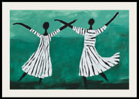 Dvaja tanečníci sa vznášajú v zasnenom tanci na zelenom pozadí-2