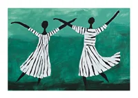 Two dancers float in a dreamy dance over a green background-1