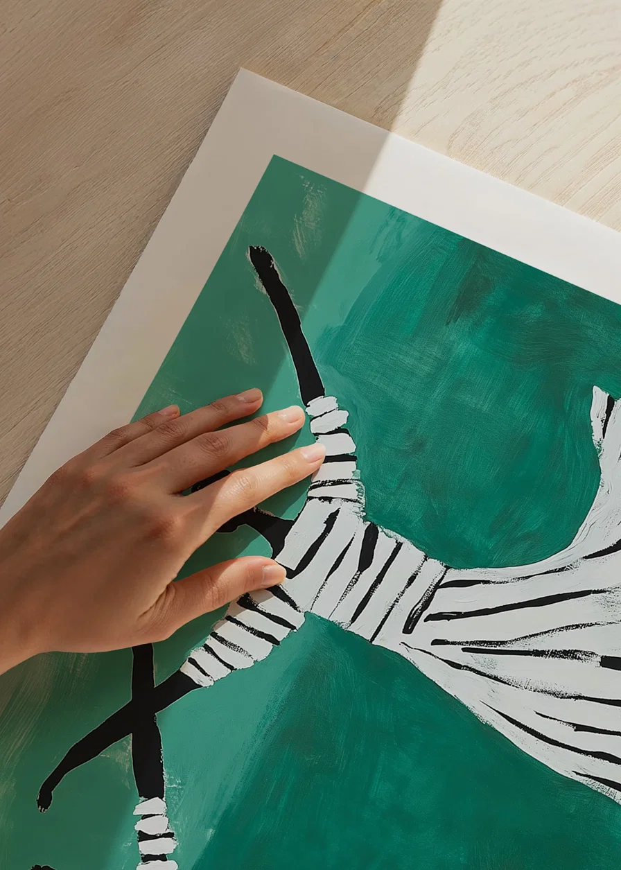 Two dancers float in a dreamy dance over a green background-12