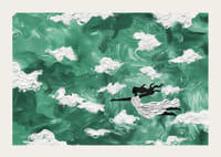 Une femme flotte à travers les nuages ​​dans un ciel vert émeraude-3