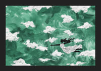 Une femme flotte à travers les nuages ​​dans un ciel vert émeraude-5