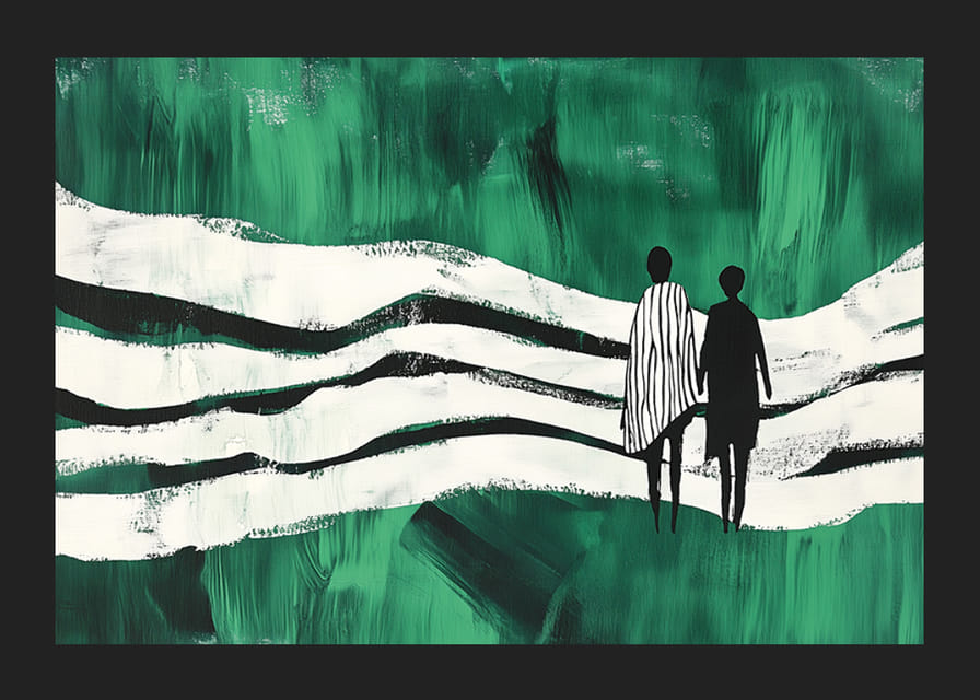 Zwei Figuren umgeben von den sanften Bewegungen des Grüns-12