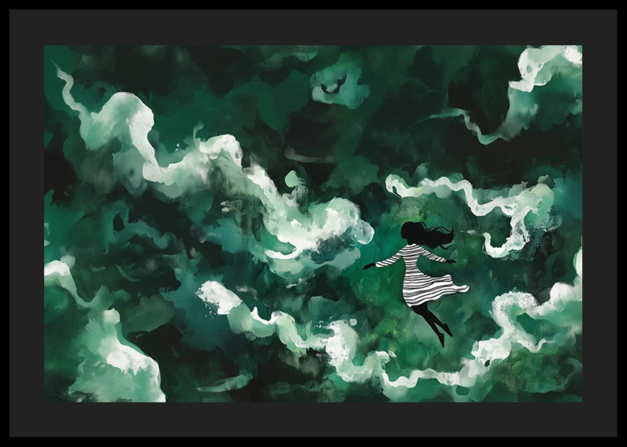 A girl floats through mysterious green clouds-12