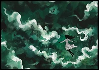 A girl floats through mysterious green clouds-6