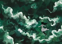 A girl floats through mysterious green clouds-7