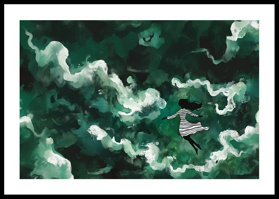 A girl floats through mysterious green clouds-12
