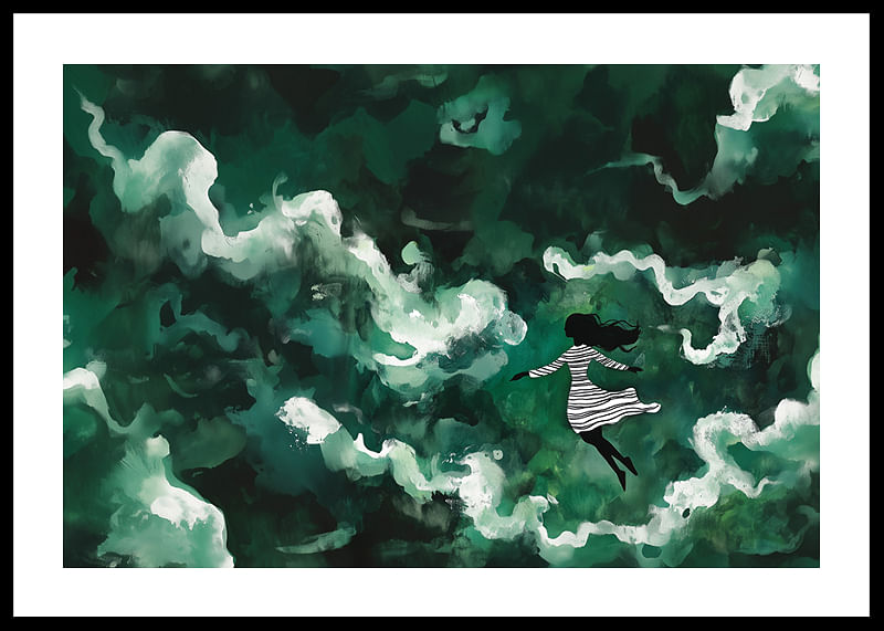 Ein Mädchen schwebt durch geheimnisvolle grüne Wolken-12