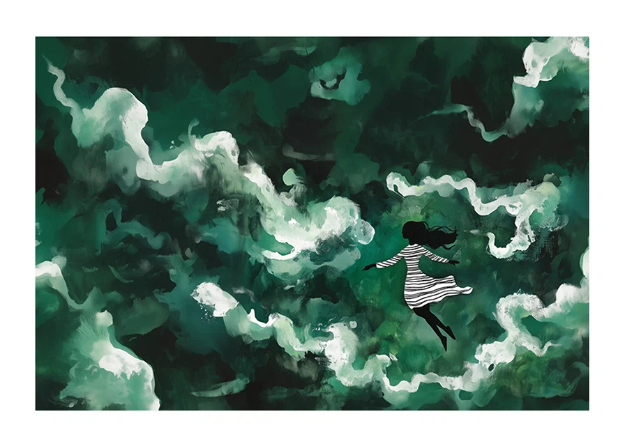 A girl floats through mysterious green clouds-12