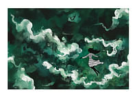 Ein Mädchen schwebt durch geheimnisvolle grüne Wolken-1