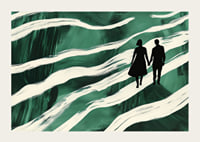 Silhouettes on a hand-in-hand walk through green, swirling streams-3