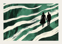 Silhuetter på en hånd-i-hånd-vandring gjennom grønne, virvlende bekker-3