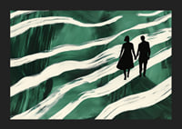 Silhouettes on a hand-in-hand walk through green, swirling streams-5